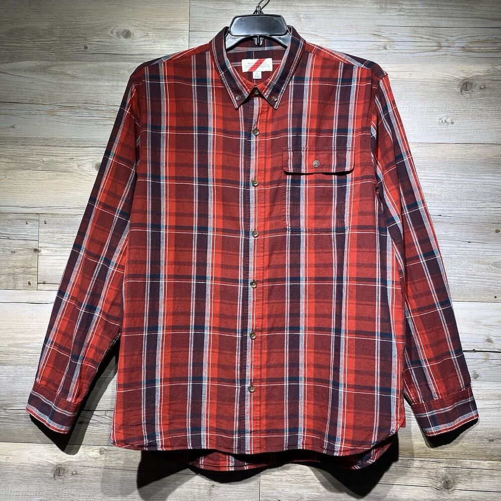 Best Made Co Shirt Linen Blend Mens XL Red Plaid Button Down Elbow Patch Outdoor